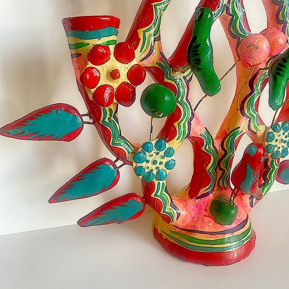 SOLD Vintage Mexican Tree of Life Candle Holder Candelabra Folk Art 1970s Boho - Picture 6 of 7